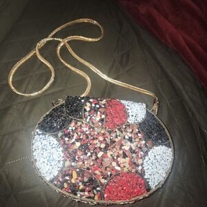 IMPORTED INDIA EUC HARDCASE UNIQUE STONE & METAL SHOULDER BAG 47" CHAIN